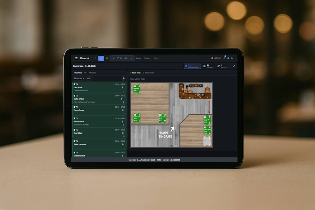 ReservX Tischreservierungssoftware – Reservierungsübersicht für Restaurants